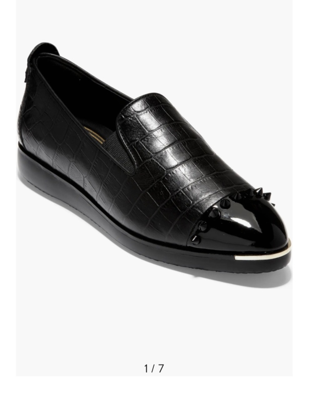COLE HAAN
X Rodarte Grand Ambition Slip-on In Black Patent Croc Print and Studs